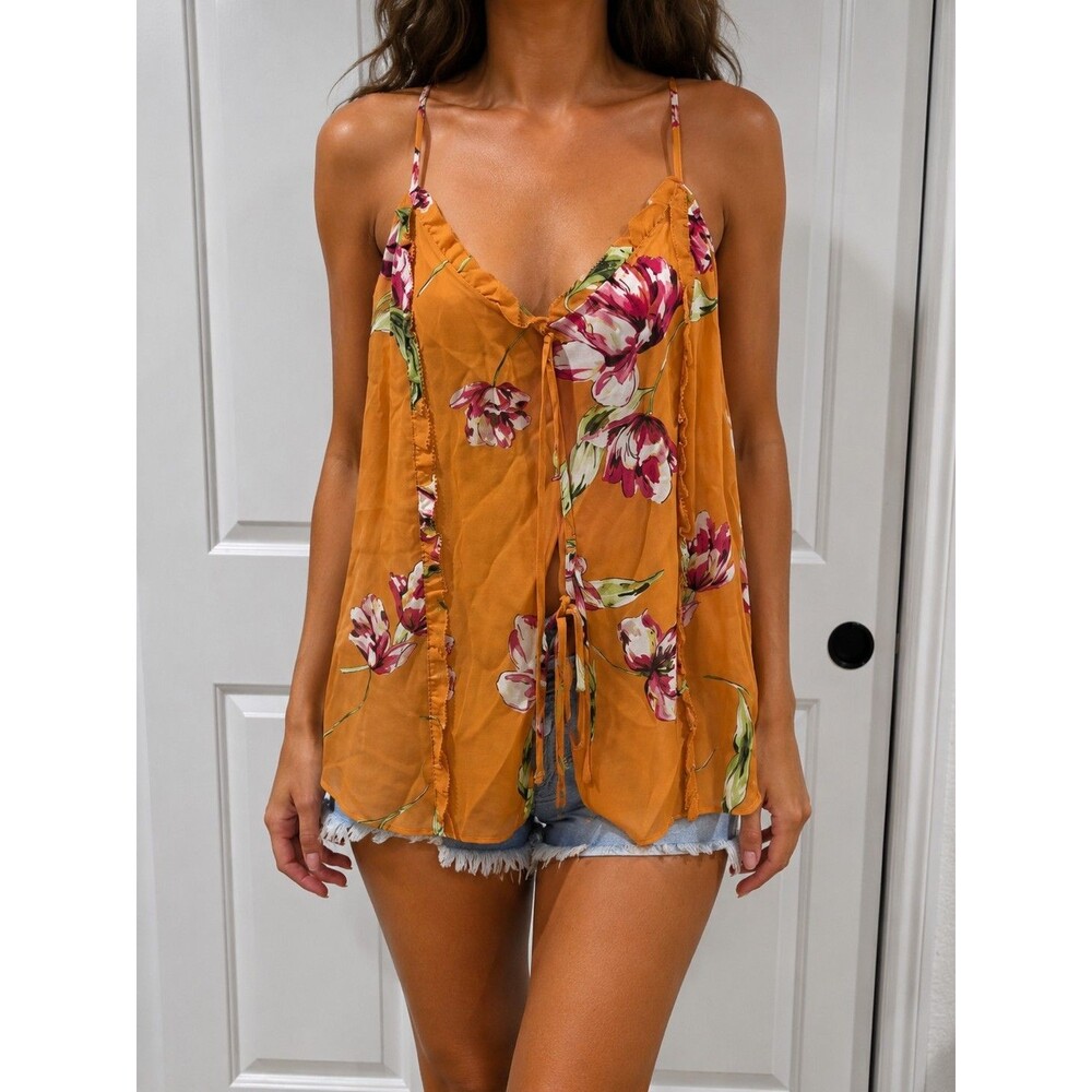 NWT Parker Rubina Silk Blend Sleeveless Tie Front Top in Orange Magnolia